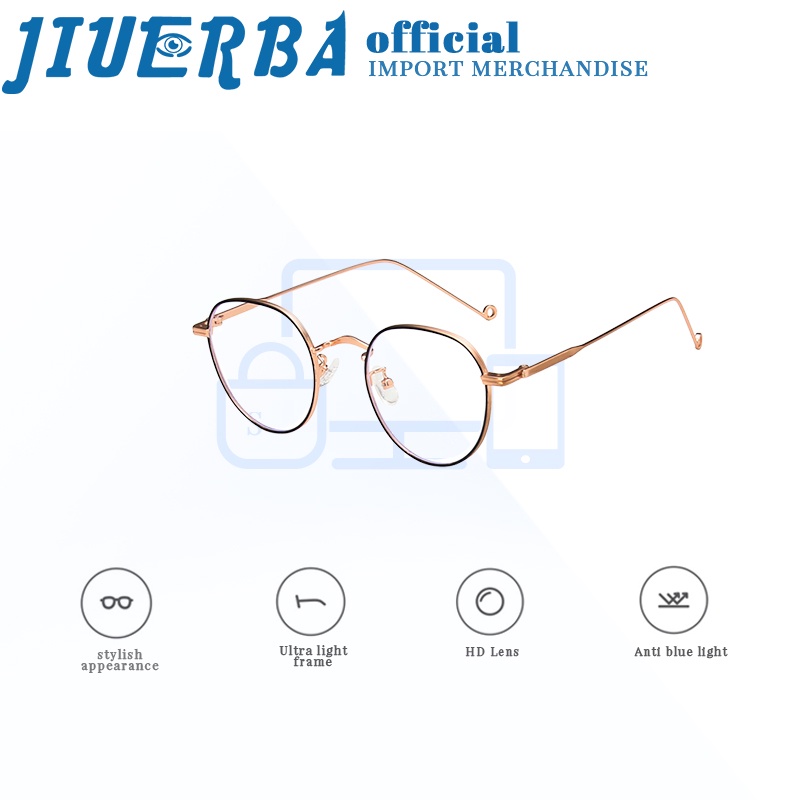 jiuerba-สไตล์เกาหลีรอบป้องกันรังสีและป้องกันแสงสีฟ้าสายตาสั้นสายตาสั้นแฟชั่นกรอบโลหะคอมพิวเตอร์แว่นตาสําหรับผู้หญิงผู้ชาย