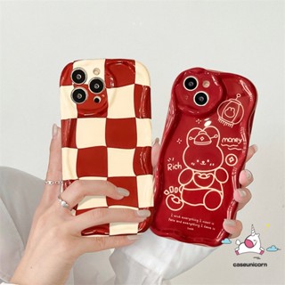 เคสโทรศัพท์มือถือ ขอบโค้ง ลายตารางหมากรุก กระต่ายน่ารัก 3D สีแดง สําหรับ Oppo A12 A17k A16 A17 A57 A7 A54s A5s A95 A54 A15 A3s A55 A1k A5 A74 A16K A31 A16E A16s A9 A96 A76 A77 A53 A92 A52 A77s