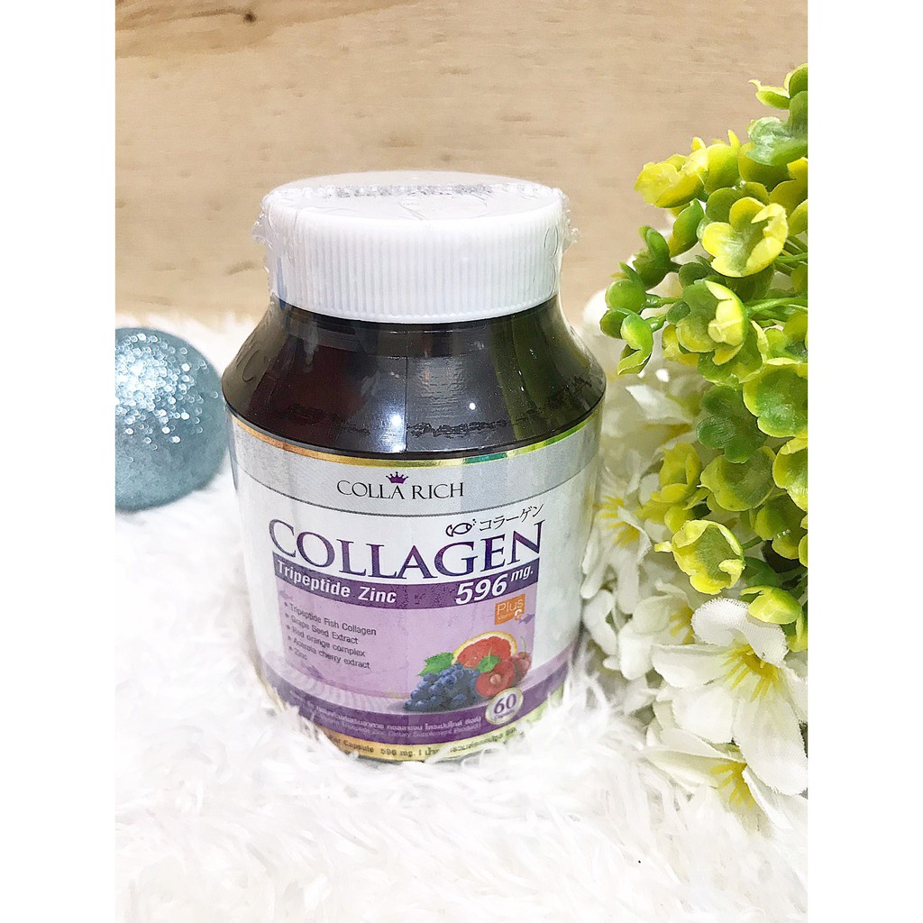 คอลลาริข-คอลลาเจน-ผสมวิตามินซี-และซิงค์-ดูแลให้ผิวสวยใสไร้สิว-colla-rich-collagen-tripeptide-zinc-596mg-60แคปซูล