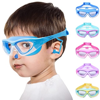 แว่นตาว่ายน้ำเด็ก สีสันสดใส ว่ายน้ําเด็ก ป้องกันแสงแดด UV One Piece ปลั๊กอุดหู  แว่นว่ายน้ําเด็ก ซิลิโคนปรับระดับได้ แว่นกันน้ำ