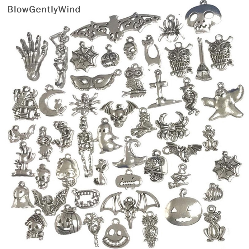 blowgentlywind-จี้รูปโครงกระดูกค้างคาว-สีเงิน-สําหรับทําเครื่องประดับ-diy-50-ชิ้น