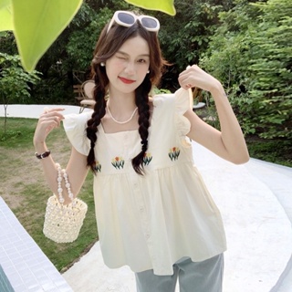 Ann.Fashion เสื้อกล้ามแฟชั่นเกาหลี มินิเดรส เสื้อสไตล์มินิมอลเกาหลี สกรีนลายดอกไม้ ผ้าระบายอากาศดี #431