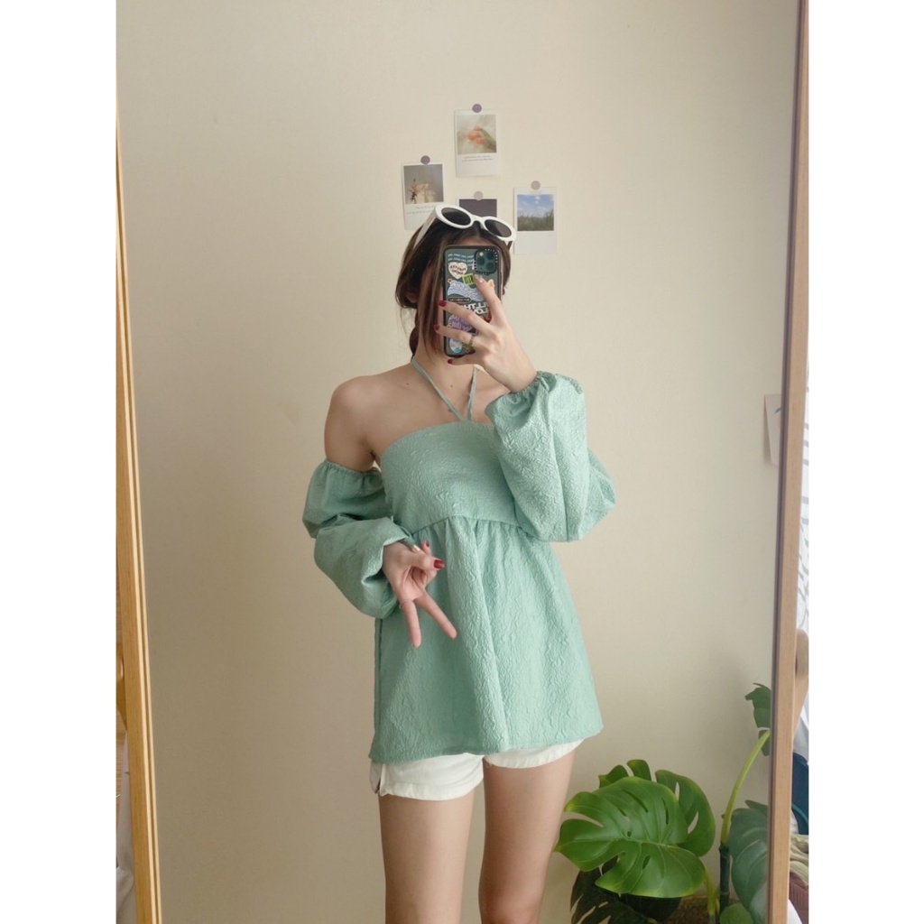 bkl-พร้อมส่ง-bk0104-ผ้าคอตตอนอัดลาย-เสื้อสายเดี่ยวคล้องคอแขนแยก-ใส่ได้2แบบ-น่ารักมาก-มีปลายทาง-ชุดไปทะเล-เดรส-เสื้อยืด