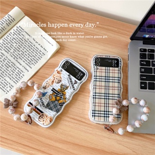 เคสโทรศัพท์มือถือแบบแข็ง กันกระแทก ลายหมี พร้อมสายโซ่คล้อง สําหรับ Samsung Galaxy Z Flip 4 5G Z Flip 3