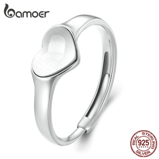 Bamoer แหวนเงินแท้ 925 รูปหัวใจ สะท้อนแสง ปรับขนาดได้ เครื่องประดับแฟชั่น สําหรับคู่รัก