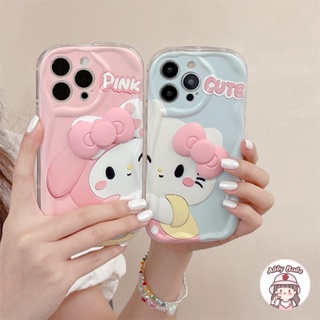 เคสโทรศัพท์มือถือ TPU นิ่ม ปิดด้านหลัง ลายภาพวาดสีน้ํามัน รูปการ์ตูน Melody Kitty น่ารัก สไตล์เกาหลี สําหรับ IPhone 14 Pro Max 12 11 Pro Max X XS XR 7Plus