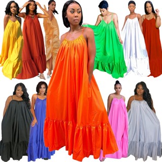 ชุดเดรสยาว แขนกุด สีพื้น เซ็กซี่ สไตล์ยุโรป และอเมริกา ขนาดใหญ่ S-5XL