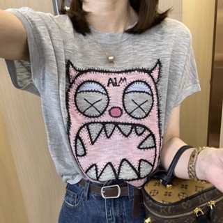 Xiao เสื้อยืดลําลอง แขนสั้น คอกลม พิมพ์ลายการ์ตูน ทรงหลวม ขนาดใหญ่ แฟชั่นฤดูร้อน สําหรับสตรี VHZZ
