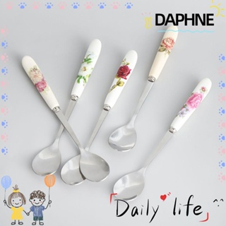 Daphne ช้อนตักกาแฟช้อนชาสแตนเลสเซรามิกลายดอกไม้ดอกกุหลาบสําหรับใช้ในครัวเรือนห้องครัวและรับประทานอาหาร