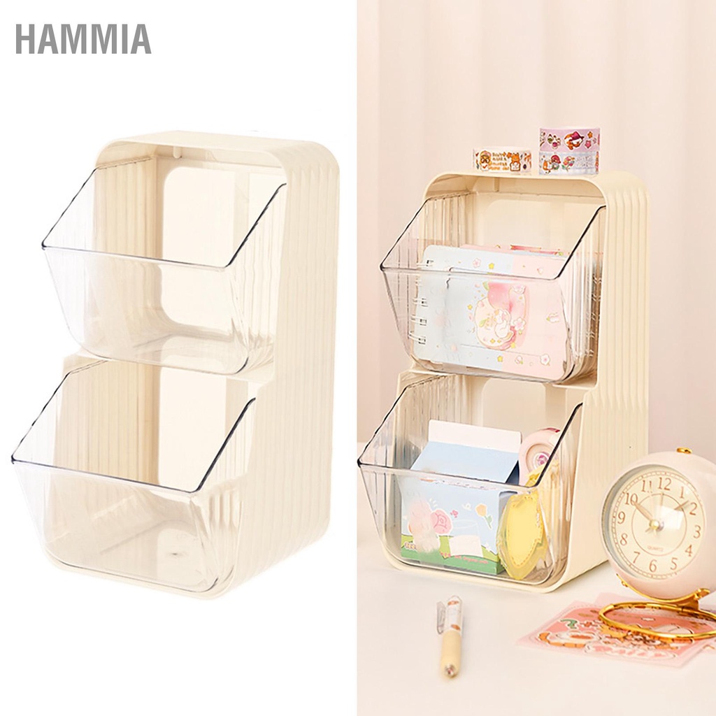 hammia-ชั้นวางถุงชาสองชั้น-2l-ปากเปิดวางซ้อนกันได้โปร่งใสติดผนังชั้นวางขนมสำหรับของเล่นเครื่องสำอางครีมสีขาว