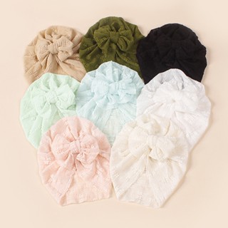 หมวกบีนนี่ ผ้าโพกหัว แบบนิ่ม ประดับโบว์ ระบายอากาศได้ดี สีแคนดี้ แฟชั่นฤดูร้อน สําหรับเด็กผู้หญิง อายุ 0-2 ปี