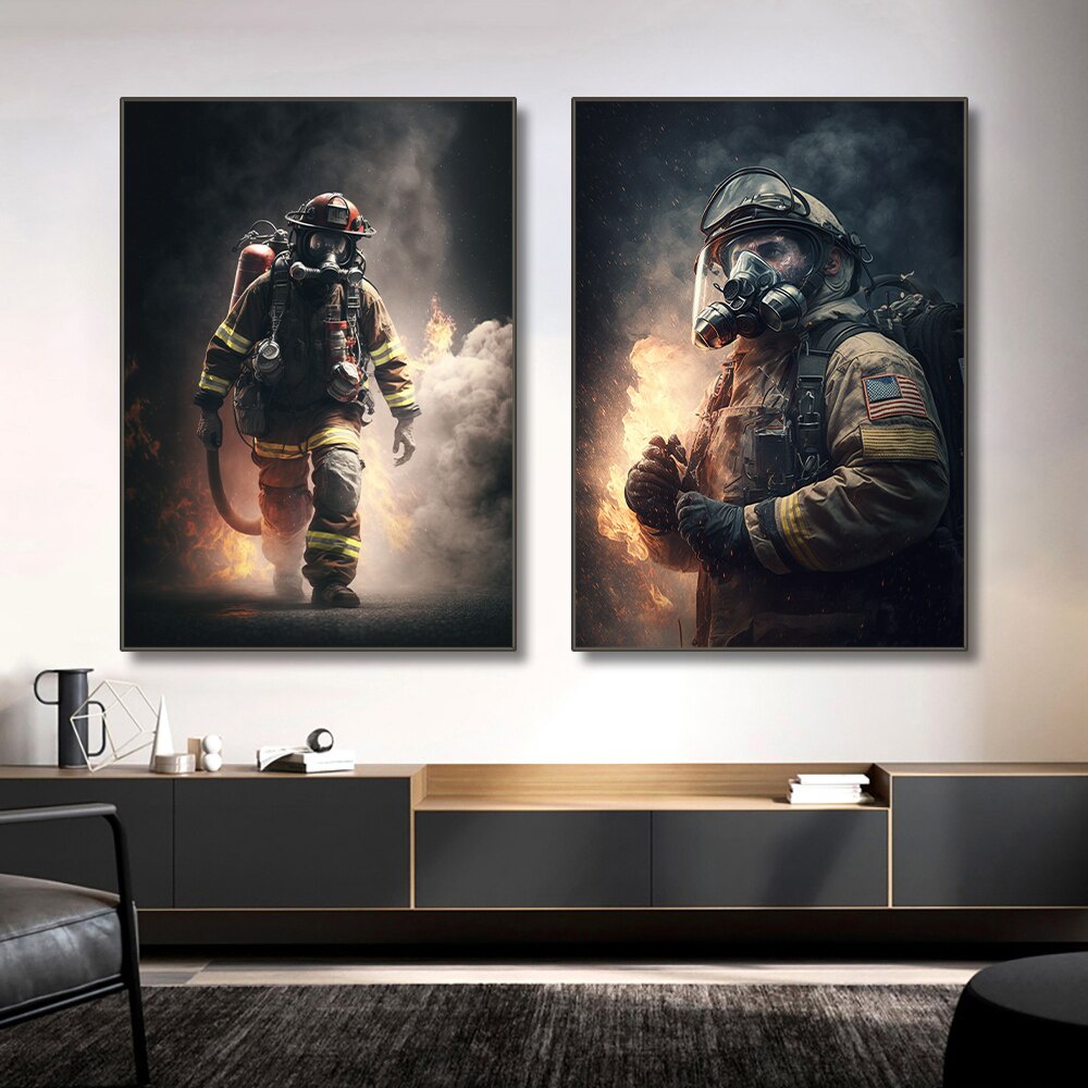 โปสเตอร์ภาพวาดผ้าใบ-รูปนักดับเพลิง-สไตล์โมเดิร์น-สําหรับตกแต่งผนัง-ห้องนั่งเล่น-4f-0711