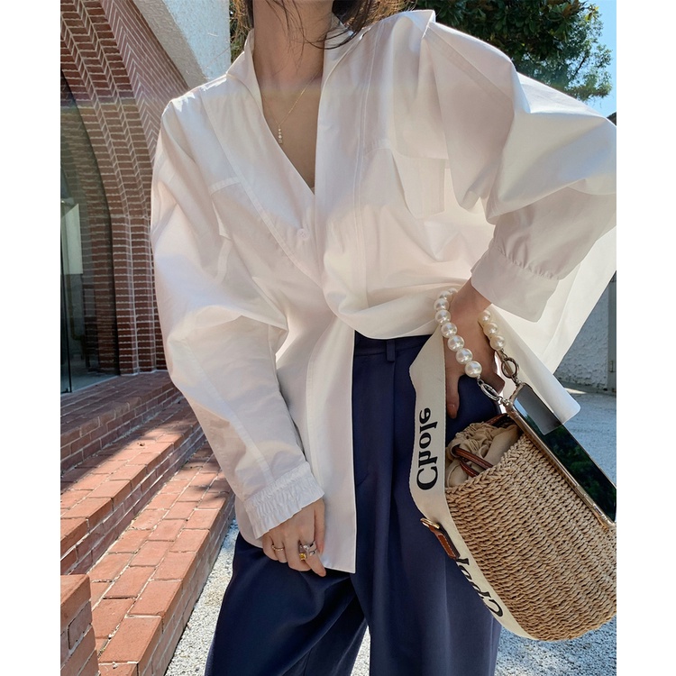 เสื้อเชิ้ตแขนยาว-คอวี-ทรงหลวม-แฟชั่นฤดูร้อน-สําหรับผู้หญิง