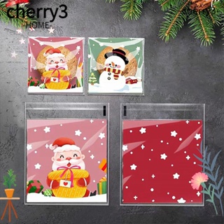 Cherry3 ถุงขนมคุกกี้ มีกาวในตัว ลายคริสต์มาส สําหรับใส่ขนมขบเคี้ยว บิสกิต 100 ชิ้น