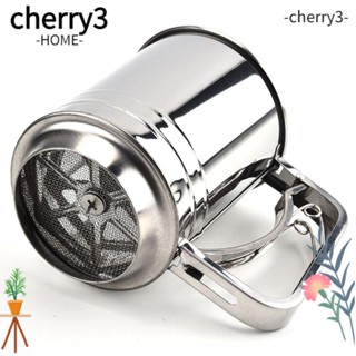 Cherry3 ตะแกรงร่อนแป้ง แบบมือกด สเตนเลส สีเงิน 4.92*3.93 นิ้ว ทําความสะอาดง่าย