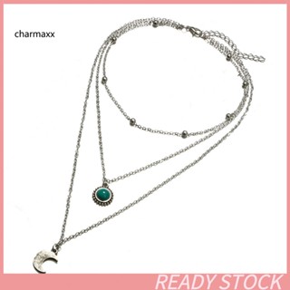 Cx สร้อยคอโซ่ จี้พระจันทร์เสี้ยว เทอร์ควอยซ์เทียม หลายชั้น เครื่องประดับสําหรับผู้หญิง