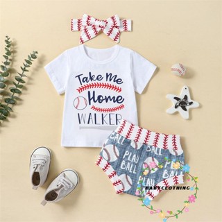 Babyclothes- ชุดเสื้อเบสบอล แขนสั้น กางเกงขาสั้น พิมพ์ลายตัวอักษร สีขาว แฟชั่นฤดูร้อน สําหรับเด็กผู้หญิง