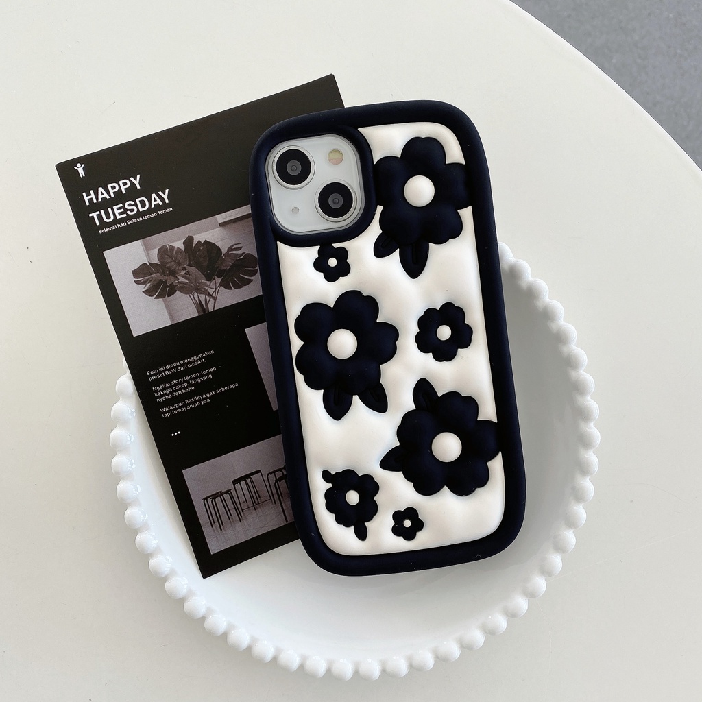 ใหม่-เคสโทรศัพท์มือถือ-ซิลิโคนนิ่ม-กันกระแทก-ลายการ์ตูนดอกไม้น่ารัก-สีดํา-สําหรับ-iphone-14-14pro-max-13-12pro-max-13pro-max-11