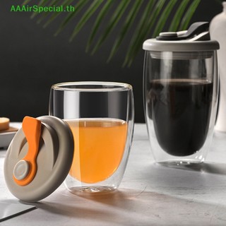 Aaairspecial แก้วกาแฟซิลิกาเจล สองชั้น กันรั่วซึม ขนาด 350 มล. พร้อมฝาปิด