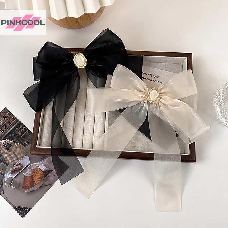 pinkcool-โบว์ริบบิ้นตาข่าย-กิ๊บติดผม-เรียบง่าย-แข็ง-ออแกนซ่า-ฤดูใบไม้ผลิ-กิ๊บติดผม-ที่คาดผมย้อนยุค-พร้อมคลิป-เครื่องประดับผม-สาว-ๆ-ขายดี