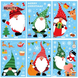 Beauty สติกเกอร์ ลายซานตาคลอส คริสต์มาส มีกาวในตัว สําหรับติดตกแต่งผนังบ้าน หน้าต่าง 6 แผ่น