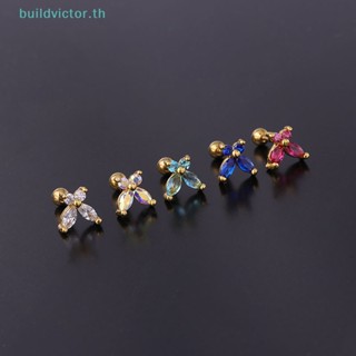 Buildvictor ต่างหูสตั๊ด สเตนเลส รูปผีเสื้อ ประดับคริสตัล