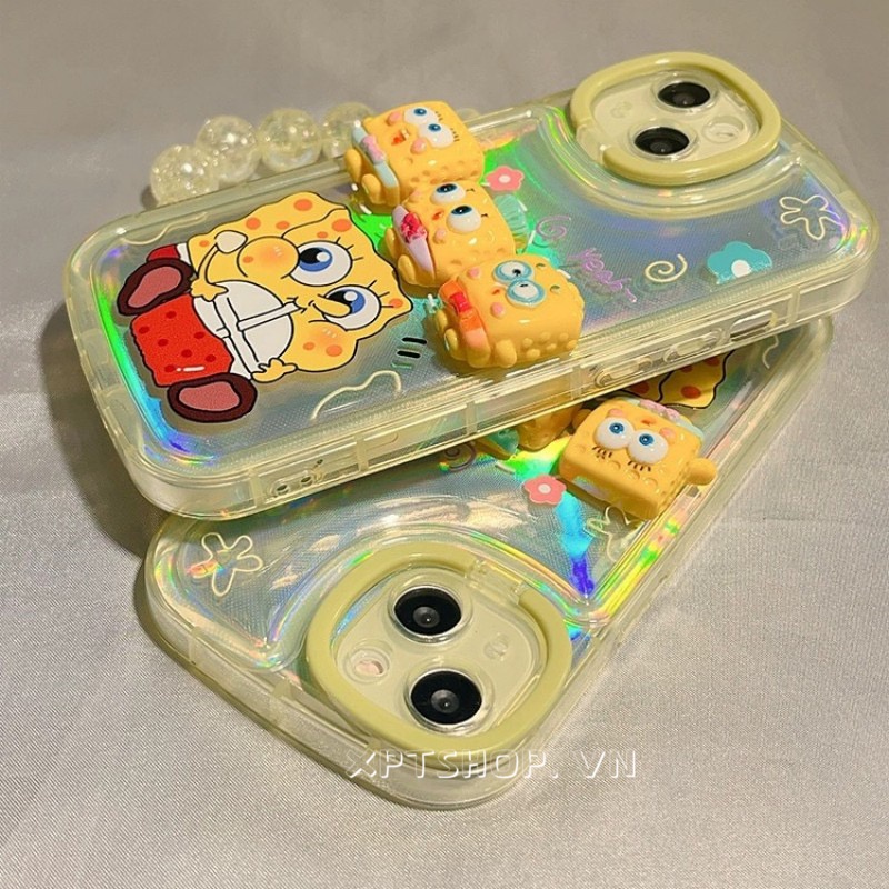 เคสโทรศัพท์มือถือนิ่ม-กันกระแทก-ป้องกันกล้อง-ลาย-spongebob-พร้อมจี้ผีเสื้อ-สําหรับ-iphone-14-13-12-11-pro-max