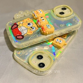 เคสโทรศัพท์มือถือนิ่ม กันกระแทก ป้องกันกล้อง ลาย Spongebob พร้อมจี้ผีเสื้อ สําหรับ iPhone 14 13 12 11 Pro Max