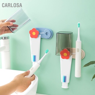 CARLOSA Magnetic Suction Toothbrush Holder Wall Toothpaste Organizer Red Flower Decoration