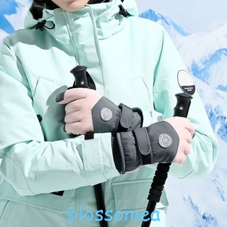 Blossomea ถุงมือเล่นสกี ฤดูหนาว ขี่รถไฟฟ้า อบอุ่น หนา บวกกํามะหยี่ กันลม รถจักรยานยนต์กลางแจ้ง ถุงมือหน้าจอสัมผัส