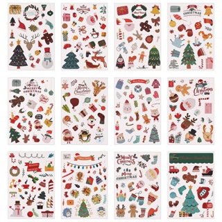 Amymoons 12 คริสมาสต์ การ์ตูน ตู้เย็น สติกเกอร์ กระดาษพีวีซีใส