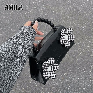 AMILA ใหม่ กระเป๋าถือ กระเป๋าสะพายไหล่ ลายดอกไม้ ประดับมุก เข้ากับทุกการแต่งกาย สําหรับสตรี