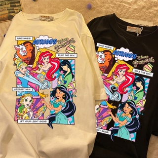 เสื้อยืดแขนสั้น new Ariel Princess Mermaid Cotton printing T-shirt Harajuku summer casual womens T-shirt oversized T-sh