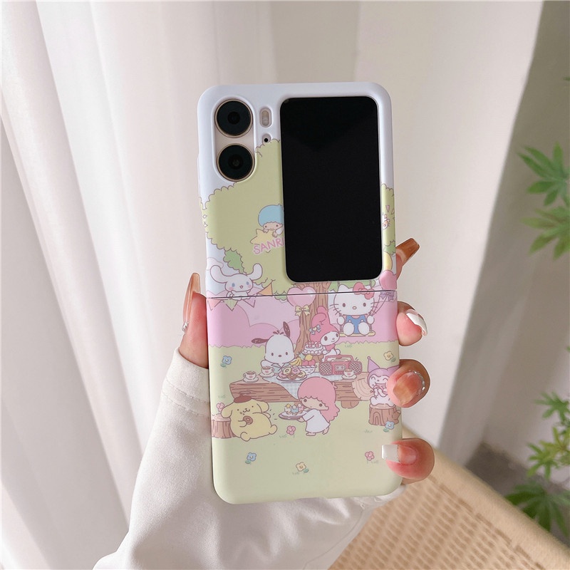 sanrio-เคสโทรศัพท์มือถือ-pc-แข็ง-แบบใส-กันกระแทก-ลายการ์ตูนซานริโอ้น่ารัก-สร้างสรรค์-สําหรับ-oppo-find-n2-flip-case-3in1