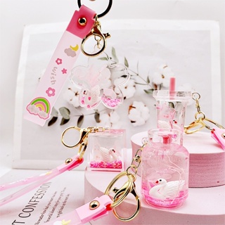 พวงกุญแจ จี้รูปหงส์ ดอกไม้ สีชมพูน่ารัก ขนาดเล็ก เหมาะกับของขวัญ สไตล์บูติก สําหรับตกแต่งกระเป๋านักเรียน