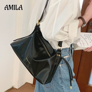 AMILA กระเป๋าสะพายแฟชั่นสไตล์เกาหลี 2023 ใหม่หนัง PU มันวาวเรียบง่ายพื้นผิวคุณภาพสูงกระเป๋าใต้วงแขน