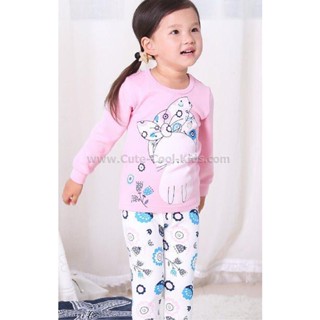 L-PJG-705 ชุดนอนเด็กแนว Slim สีชมพู ลายแมว Size-130 (6-7Y)