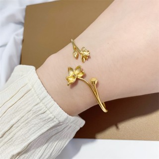 เครื่องประดับ สร้อยข้อมือ ชุบทอง 18K ลายดอกไม้ แฟชั่นสําหรับผู้หญิง SZ23005