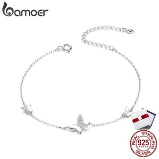 bamoer Sterling Silver 925 Lobster Clasp Chain Bracelet for Women Flying Butterfly Popular OOTD Silver Jewelry Femal Gift SCB197