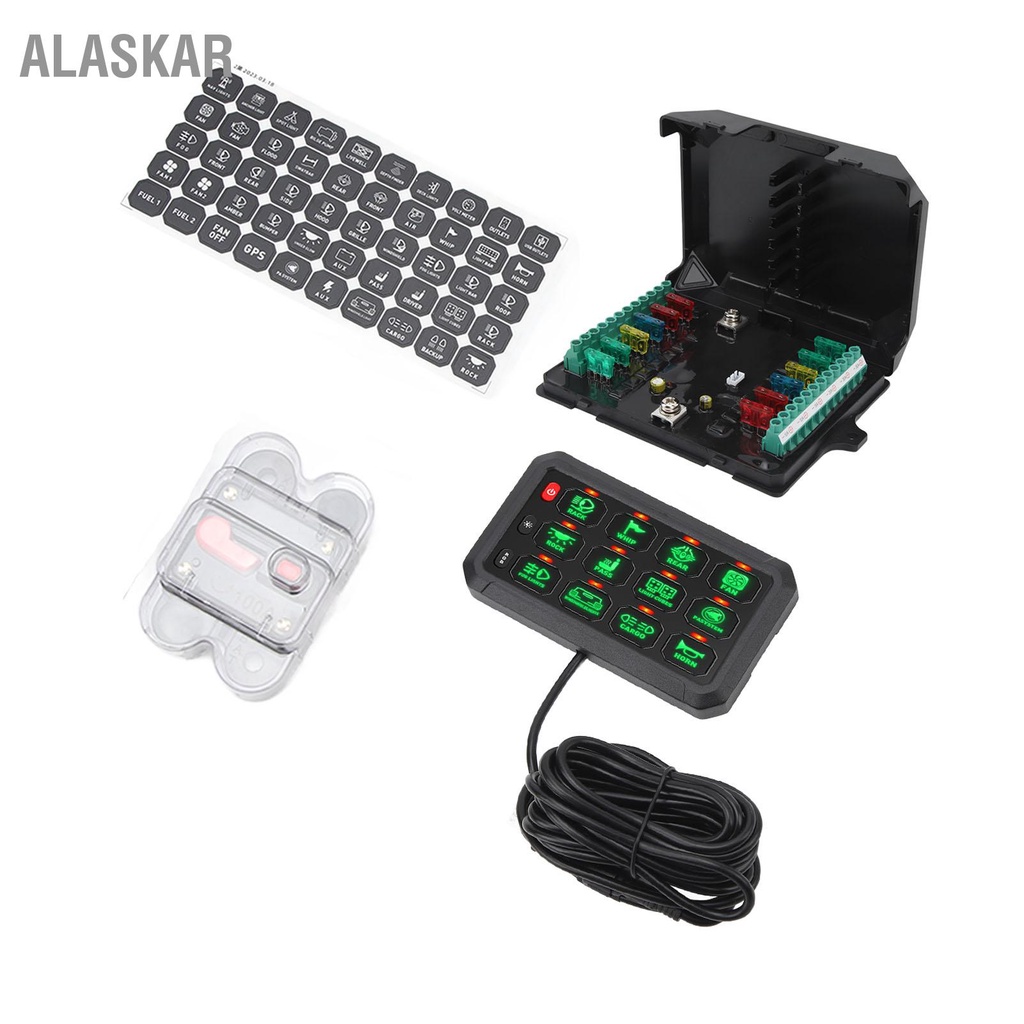 alaskar-แผงสวิตช์-12-แก๊ง-12v-ถึง-24v-ip65-กันน้ำ-rgb-สีสากลสำหรับรถบรรทุกเรือออฟโร้ด-atv-utv-suv