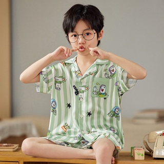 Buzz Lightyears new short-sleeved silk childrens clothing Pajamas summer childrens cute cartoon home clothes