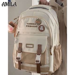 AMILA กระเป๋าเป้นักเรียน ภาษาญี่ปุ่นง่ายๆ อินเทรนด์ กระเป๋านักเรียนมัธยมต้น ความจุสูง [ไม่มีจี้]