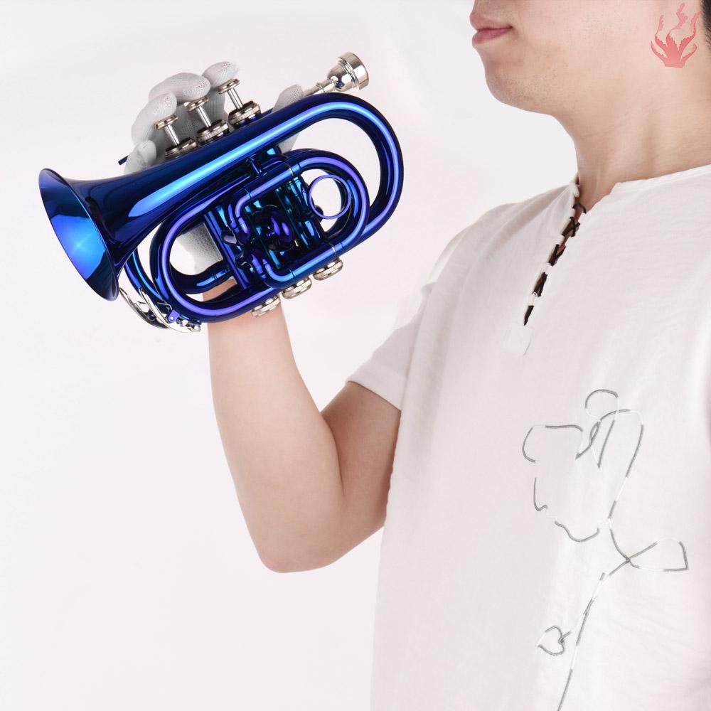 i-mini-pocket-trumpet-bb-เครื่องดนตรีทองเหลือง-แบบแบน-พร้อมปากเป่า-ถุงมือ-ผ้าทําความสะอาด-กระเป๋าถือ