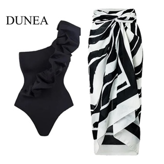 Dunea ชุดว่ายน้ํา ไหล่เฉียง สีดํา ชายหาด รีสอร์ท สําหรับผู้หญิง