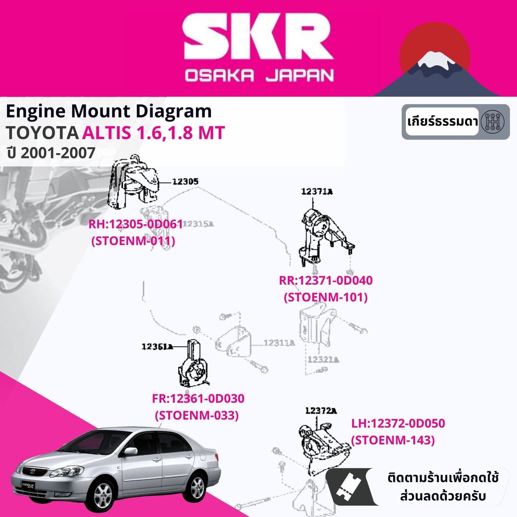 skr-japan-ยาง-แท่นเครื่อง-แท่นเกียร์-ธรรมดา-toyota-altis-1-6-1-8-1zz-3zz-mt-ปี-2001-2007-to011-to100-to033-to143