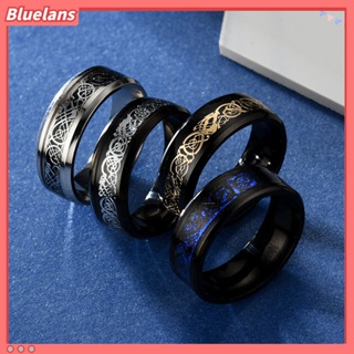 【 Bluelans 】แหวนเรืองแสง ลายมังกร เรียบง่าย แวววาว เครื่องประดับ สําหรับผู้ชาย ออกเดท