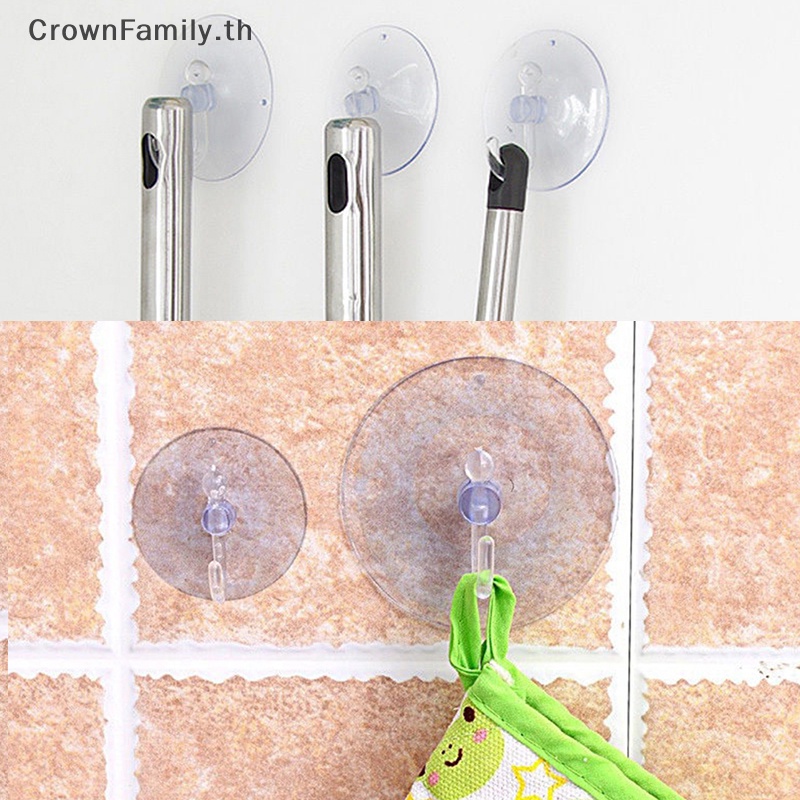 crownfamily-ตะขอแขวนติดผนัง-แบบถ้วยดูดสุญญากาศ-สีโปร่งใส-สําหรับห้องครัว-ห้องน้ํา-th