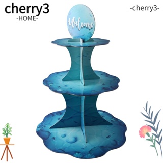 Cherry3 ชั้นวางคัพเค้ก 15.8 X 12.8 นิ้ว กระดาษแข็ง 3 ชั้น ธีมทะเล สีฟ้า สําหรับเสิร์ฟขนมหวาน คัพเค้ก