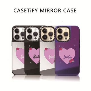 Casetify X เคสโทรศัพท์มือถือแบบกระจกแข็ง ลายโลโก้บาร์บี้ พร้อมกล่องแกะสลักด้านข้าง สําหรับ IPhone 12 13 14 Pro Max