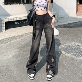 DaDuHey🎈 Womens American-Style High Street Straight Loose Five-Pointed Star Jeans Loose High Waist Casaul Wide-Leg Pants